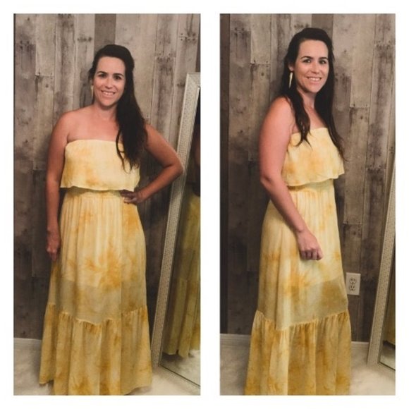 Yellow - Tie-dye Strapless Maxi - Picture 1 of 2